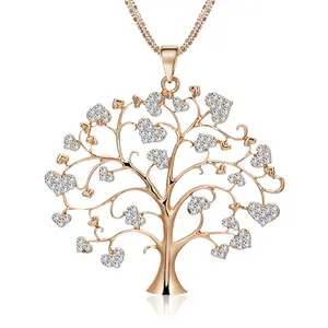 Fashion Ladies Zinc Alloy Gold Metal Women Gold Heart Leaf Three Layers Tree of life Pendant Jewelry Necklace For Girl