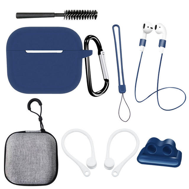 8 In1 Wireless Earphone Accessories Earhook Buckle Cleaning Brush Anti-lost Strap for Airpods3 Silicone Earphone Protective Case