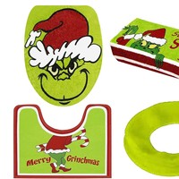 Ensemble de décoration de salle de bain de Noël, housse de siège de toilette festive avec couvercle et tapis de sol pour décorations de vacances