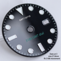 Cadran de montre GMT bleu lumineux de qualité supérieure, 27,8 mm, compatible avec le mouvement de montre 3186
