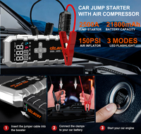 Démarreur de voiture 2500A avec compresseur d'air, démarreur portable, booster de batterie avec pompe à air, démarreur avec gonfleur de pneus