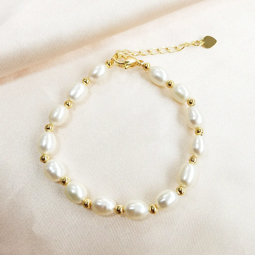 IVIAPRO-pulsera de perlas chapadas en oro de 14K para niñas, joyería Simple con cuentas