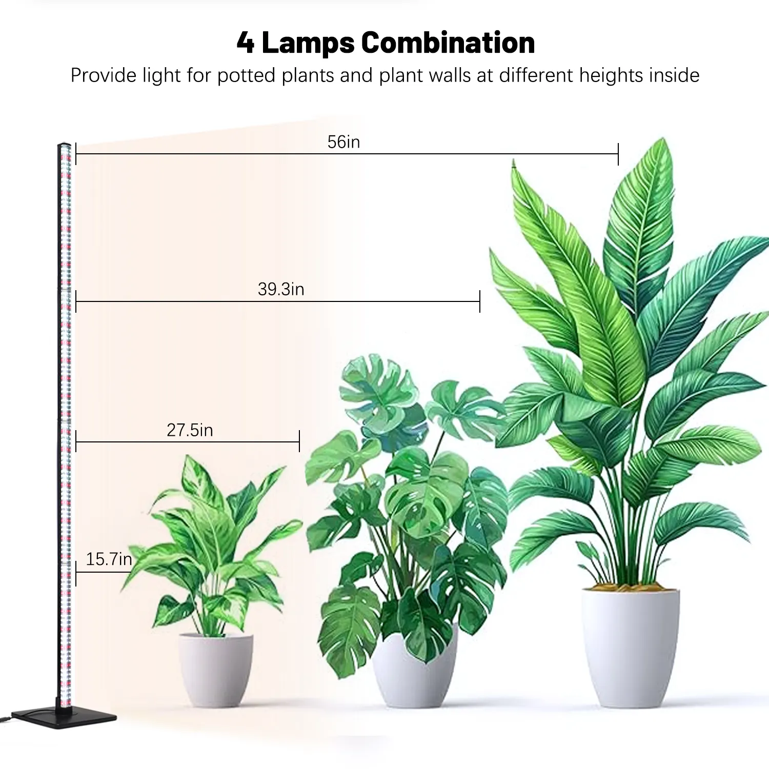 Vertical Grow Light Wide Illumination Area 40W Floor Standing Grow Lights pour plantes d'intérieur Spectre complet