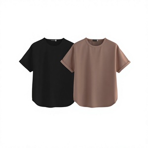 เสื้อยืดผู้หญิงทรงหลวมสีพื้น คอกลม แขนสั้น ผ้าถัก สวมใส่สบายทุกฤดู ความยาวปกติ - Product Image 3