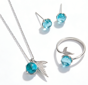LT-ED1119 Set in Argento Sterling 925, Design Minimalista a Bolle di <span class=keywords><strong>Sirena</strong></span>, Super Fatato, Aperto, <span class=keywords><strong>Coda</strong></span> di Pesce da Principessa <span class=keywords><strong>Sirena</strong></span>, Lacrime di <span class=keywords><strong>Sirena</strong></span> - Product Image 1