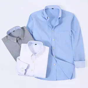 Оптовая продажа, рубашки, мужские хлопковые рубашки из ткани Оксфорд, деловые однотонные мужские рубашки с длинным рукавом