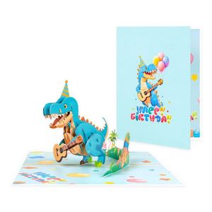 Tarjeta 3D Pop-up de Dinosaurio, Tarjeta Pop-up de Papel Hecha a Mano con T-Rex Tocando la Guitarra para Fiestas de Cumpleaños Infantiles - Product Image 1