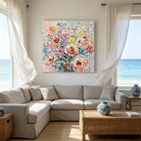 Peinture à l'huile originale peinte à la main, thème Rose en pleine floraison, impressionniste, technique impasto, pour salon, appartement, hôtel