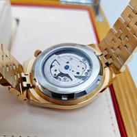 Jam Tangan Mekanik Pria CIT Stainless Steel Warna Emas, Logo Custom, Kalender Sederhana, Dial Biru, Tahan Air, Promo Hot Sale