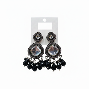 Jewelemarket Elegant <b>Black</b> Plated Kundan Stone <b>Dangle</b> <b>Earrings</b> with Beads Fashionable Fine Jewelry - Product Image 2