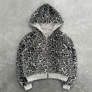 Felpa con Cappuccio Reversibile a Doppio Strato con Zip, Stampa Leopardata, 100% Cotone, per Uomo e Donna, Stagione Invernale - Product Image 3