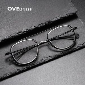 Kacamata Titanium Murni Bingkai Kacamata Resep Persegi <span class=keywords><strong>Retro</strong></span> untuk Pria Wanita 2022 Kacamata Miopia Antik Kacamata Optik - Product Image 3