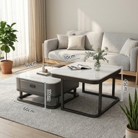 Table basse de style italien de luxe léger avec rangement pour salon, petit appartement, table TV carrée tendance en verre et dalle de roche