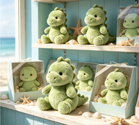Peluche Dinosaure Vert Doux avec Dos Épineux, Yeux Perlés, Coussin Assis, Coffret Cadeau, Décoration de Collection