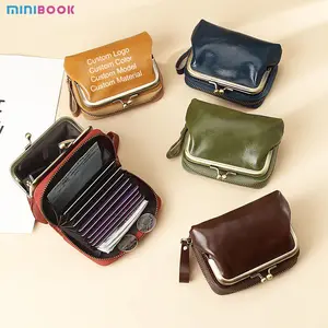 Minibook Women Keychain Shell Coin Purse Mini Bag Genuine Leather Fashion Zipper Key Chain Pouch Credit Card Holder Crazy Wallet