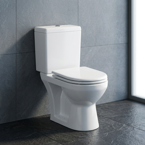 Space Saving Short Projection Two Piece Square Toilet Ceramic Floor Standing <b>Back</b> To Wall Rimless WC - Product Image 5