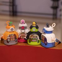 Bouteille d'eau portable en plastique de 700 ml avec logo personnalisé, pour enfants, école, dessin animé, avec paille