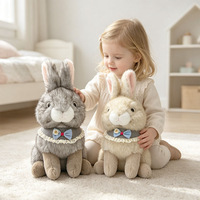 Peluche lapin réaliste transfrontalière, rembourrée en polyester et coton PP, avec bavoir et nœud papillon mignons, poupée de réconfort pour enfants, cadeau, vente en gros