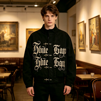 Blouson bomber surdimensionné personnalisé noir avec inscription gothique brodée, boucle en métal, streetwear pour homme