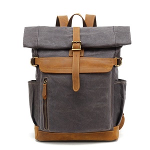 <span class=keywords><strong>Mochila</strong></span> <span class=keywords><strong>Vintage</strong></span> Roll Top para motocicleta, lona encerada con ribete de cuero, impermeable, venta al por mayor disponible - Product Image 1