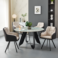 Ensemble de table et de chaises rondes de salle à manger nordique moderne, 4 places, luxe, base unique en métal en forme de pétales de fleurs, table à manger en marbre