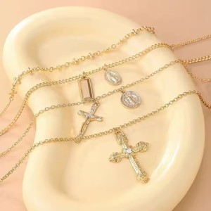 Hip Hop <span class=keywords><strong>Vintage</strong></span> Punk Style 4 pièces/ensemble jésus croix pendentif collier longue chaîne Street Wear objets décoratifs pour femmes hommes mode - Product Image 3