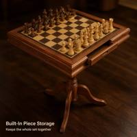 Table d'échecs et de backgammon d'extérieur en bois avec plateau d'échecs pliable et tiroir pour jardin, patio, hôtel, café, cadeau