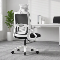 Chaise de bureau ergonomique moderne en maille, dossier haut, pivotante, avec appuie-tête et accoudoirs réglables, structure en plastique et base en fer, pour la maison