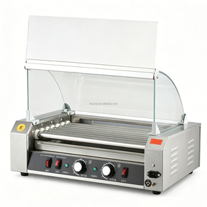 Parrilla de Mesa para Hot Dogs de Acero Inoxidable con 7 Rodillos, Parrilla para <span class=keywords><strong>Salchichas</strong></span> con Luz LED Cálida y Cubierta de Vidrio, Nueva - Product Image 4