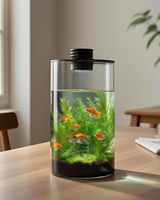 Terrarium de bureau en verre avec lumière de croissance 9,8 po H pour plantes, succulentes, mousse, mini-jardins, aquariums pour poissons Betta, culture de champignons
