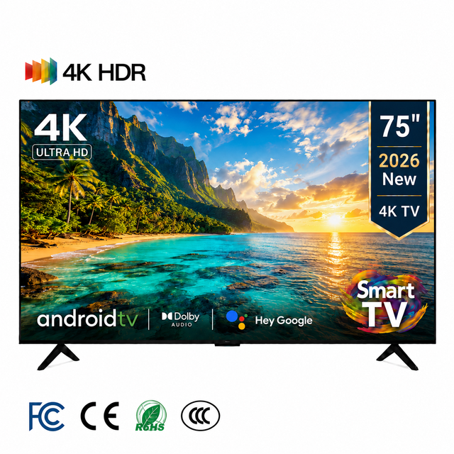 75 Inch 4K Android Smart TV Large Screen LED Television with WiFi Screen Mirroring for Home Theater and Living Room