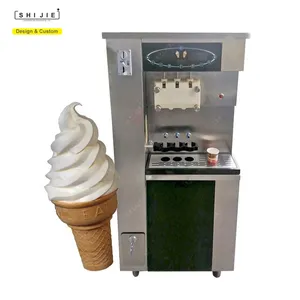 Máquina Expendedora de helados suaves, cono de waffle de acero inoxidable, 3 sabores, funciona con monedas, máquina pequeña de mesa para disfrutar de helados suaves