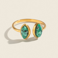Bijoux de mode en acier inoxydable plaqué or 18 carats, bague de mariage et de fiançailles unisexe réglable, bague en acier inoxydable avec pierre naturelle