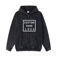 Sweat à capuche zippé pour homme, coupe oversize, en coton épais, délavé à l'acide, style streetwear vintage, avec logo personnalisé, haute qualité