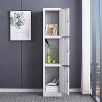 Armoire de rangement en acier gris clair pour dortoir, armoire à vêtements pas chère à 3 portes, casier en fer pour le personnel scolaire