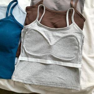 Débardeur court pour <span class=keywords><strong>femme</strong></span> à <span class=keywords><strong>col</strong></span> en <span class=keywords><strong>V</strong></span>, en coton élastique à séchage rapide, avec coussinet de poitrine intégré, sans manches, coupe ajustée - Product Image 3