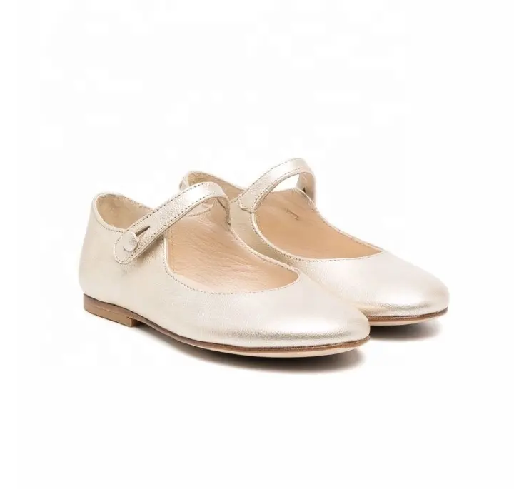 Custom Design Fashion Slip-On Children Flat Shoes Gold Leather Kids Girl Mary Jane Shoes