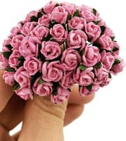 Mini roses artificielles rose vif en papier de mûrier pour scrapbooking, mariage, artisanat et décoration de cartes