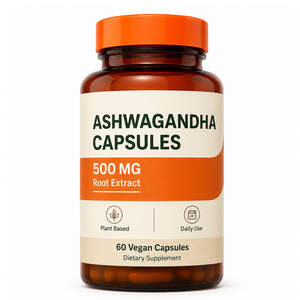 Capsules d'Ashwagandha biologique de haute qualité 500 mg Premium Ksm-66, 60 unités, soutien immunitaire, gestion de l'énergie, soutien du sommeil, pour adultes - Product Image 1