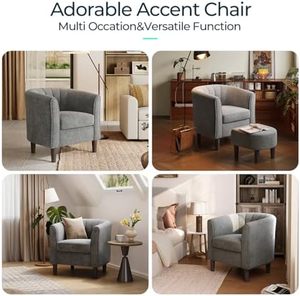 Mid-Century Modern Accent <strong>Chair</strong> <strong>Ottoman</strong> <strong>Set</strong> Chenille <strong>Barrel</strong> Armchair Footrest Small Reading <strong>Chair</strong> for Living Room Room - Product Image 5