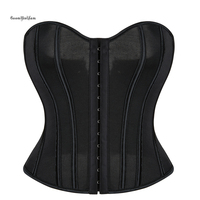 Corset Bustier Bodyshaper pour femme, noir, fin, élastique, à crochets sur le devant, à lacets, avec armatures, à maintien moyen