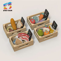 Juego de cajas de comestibles de comida de juego de madera-Juguete de simulación de verduras, frutas, panadería y mariscos para niños W10A248