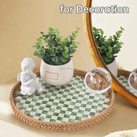 Plateau de service rond en rotin avec incrustation de nacre, finition laquée portable, décoration pour salle de bain et cuisine, plateau pour café/pain/fruits