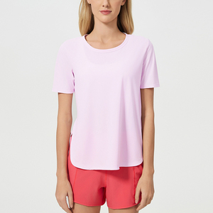 DSS125, camisetas de Yoga de manga corta para correr y Deportes de secado rápido de Color sólido con abertura lateral transpirable para <span class=keywords><strong>mujer</strong></span> - Product Image 3