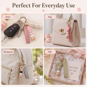 Customized Leather Daisy Beaded Keychains, <b>Engraved</b> Name <b>Keyring</b> Charm, Cute Bag Accessories for Women, Girls, and Best Friends - Product Image 4