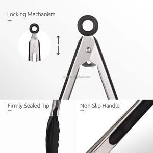 Small Serving Kitchen <strong>Tongs</strong> 7 Inch Food Grade <strong>Mini</strong> Baking Cooking Stainless Steel Silicone Barbecue Grilling Frying <strong>Tongs</strong> - Product Image 2