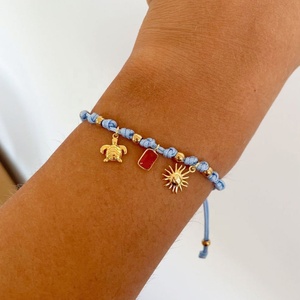 Bracelets d'amitié chrétiens d'été délicats avec breloque lettre en zircon, faits à la main, tissés et perlés, vente en gros, unisexe - Product Image 2