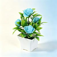 Rose artificielle en mousse faite à la main, écologique, en pot, avec feuilles de bonsaï, décoration de table intérieure pour la fête des Mères - Vente chaude