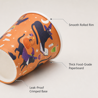 Gobelets en papier jetables pour Halloween, 9 oz, 10 pièces, imprimé chat noir et orange, carton alimentaire, anti-fuite, pour boissons chaudes, fournitures de fête