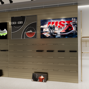 Présentoir mural personnalisé pour chaussures de sport, en métal noir, pour magasin de chaussures, design intérieur de boutique de baskets - Product Image 5